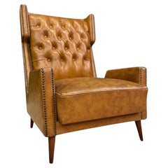 Fauteuil moderne brésilien en bois dur et similicuir, Giuseppe Scapinelli, années 1950