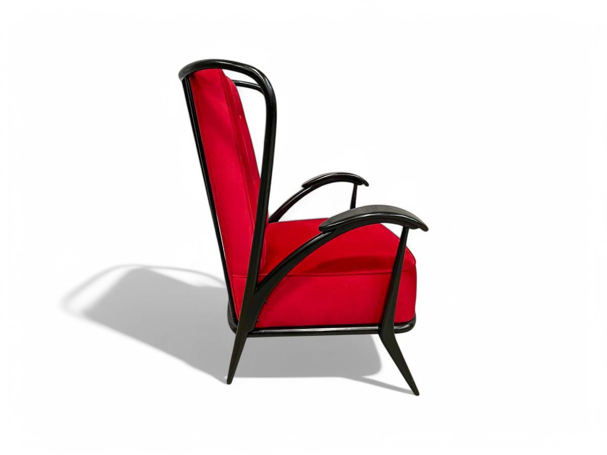 Mid-Century Modern Brazilian Modern Armchair in Hardwood & Velvet, Giuseppe Scapinelli, 1950s For Sale