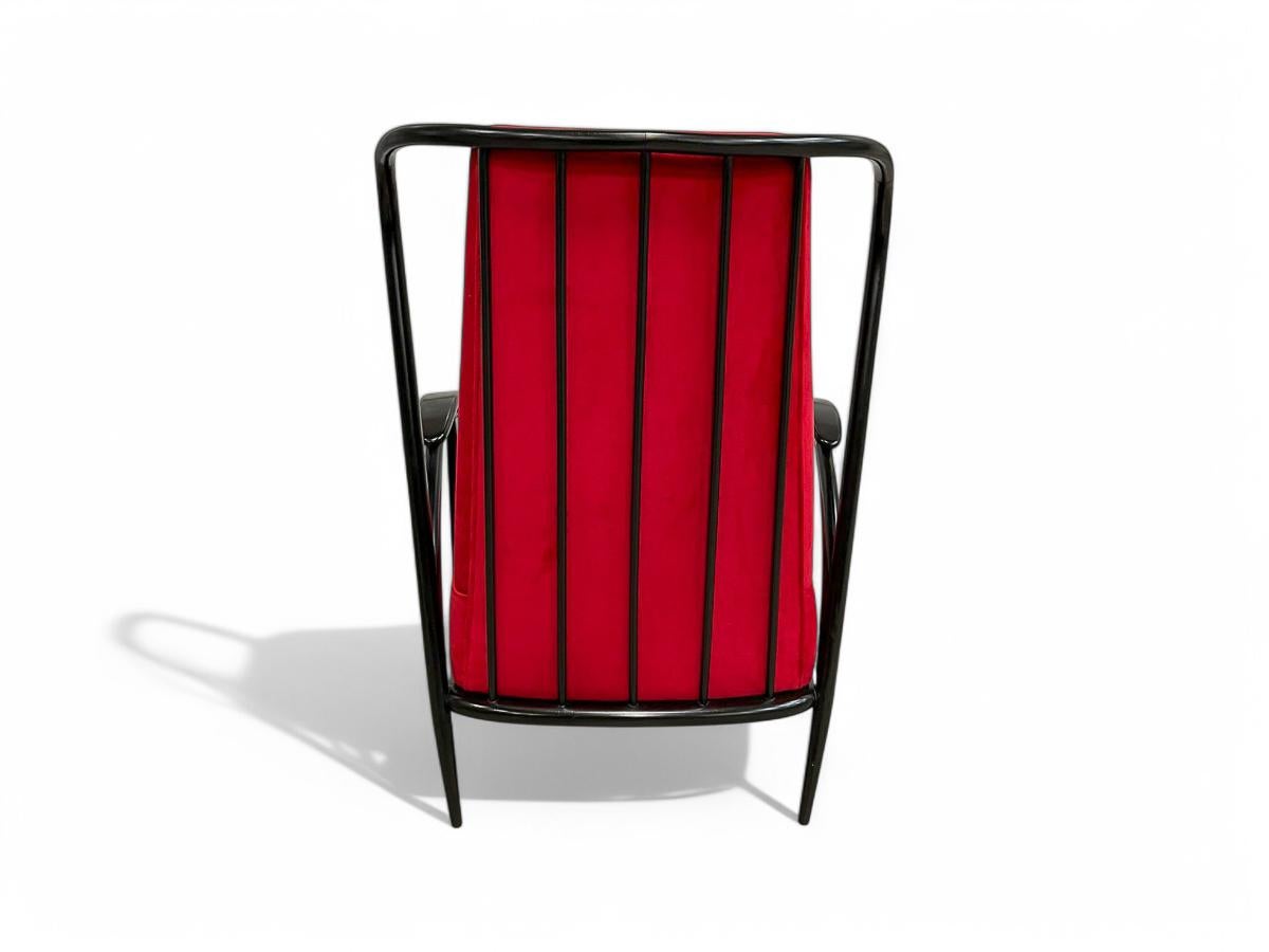 Hand-Carved Brazilian Modern Armchair in Hardwood & Velvet, Giuseppe Scapinelli, 1950s For Sale