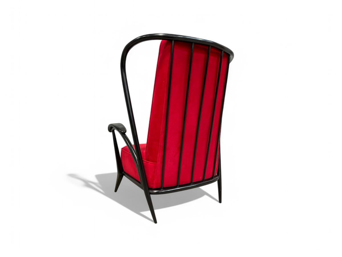 20th Century Brazilian Modern Armchair in Hardwood & Velvet, Giuseppe Scapinelli, 1950s For Sale
