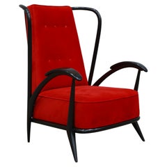 Used Brazilian Modern Armchair in Hardwood & Velvet, Giuseppe Scapinelli, 1950s