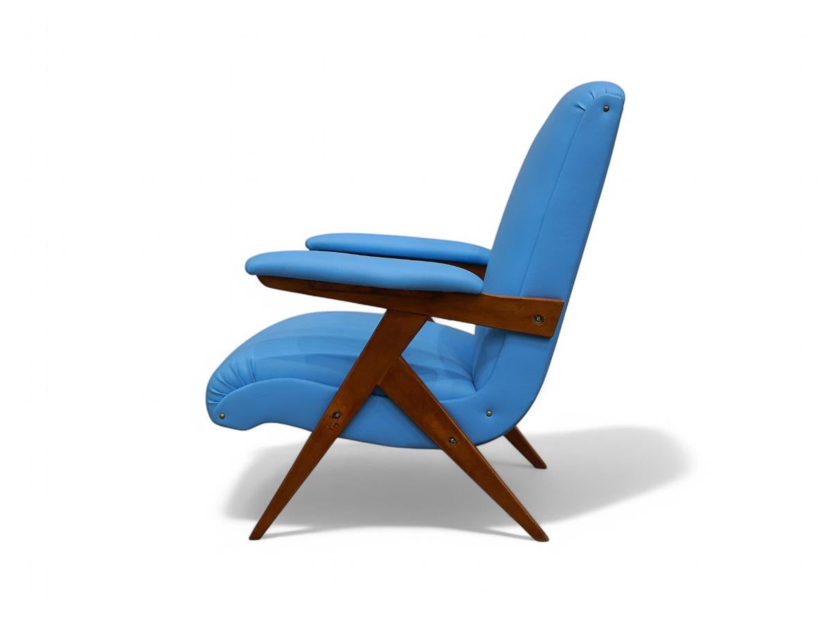 Mid-Century Modern Brazilian Modern Armchair in Wood & Leatherette, Jose Zanine Caldas, 1950s For Sale