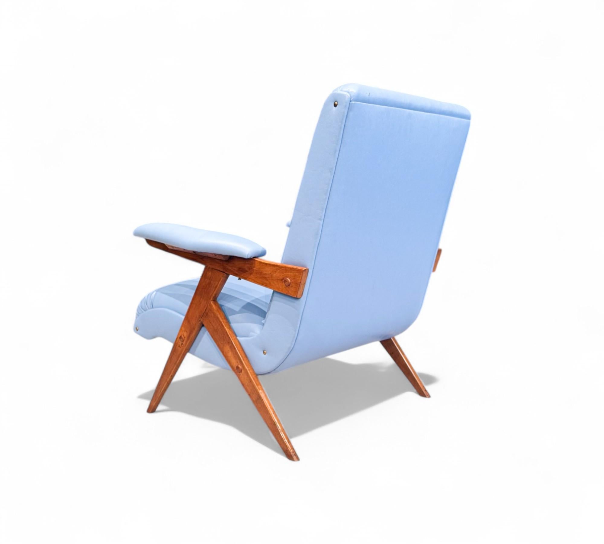 Mid-Century Modern Brazilian Modern Armchair in Wood & Leatherette, Jose Zanine Caldas, 1950s For Sale