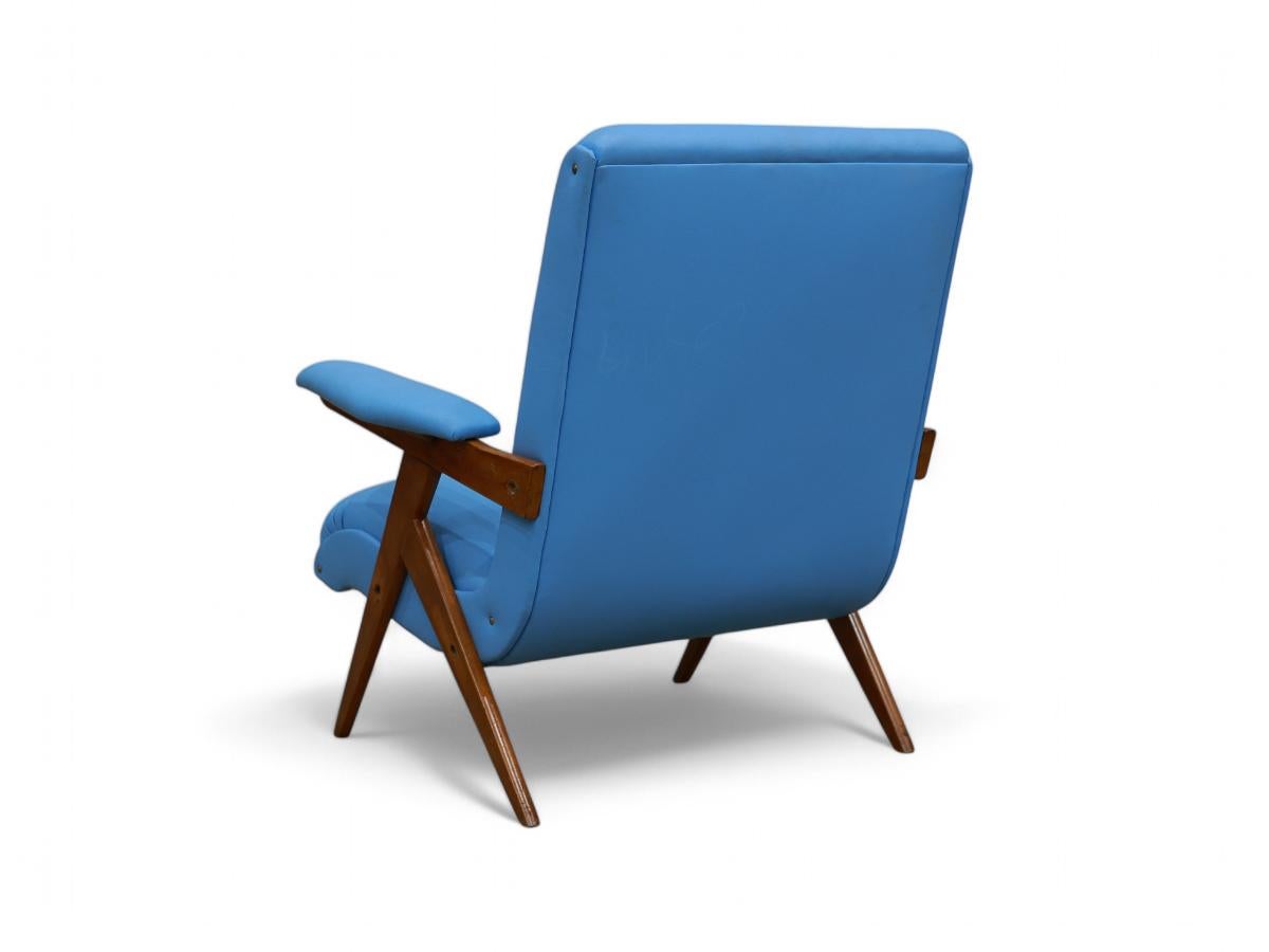 Woodwork Brazilian Modern Armchair in Wood & Leatherette, Jose Zanine Caldas, 1950s For Sale