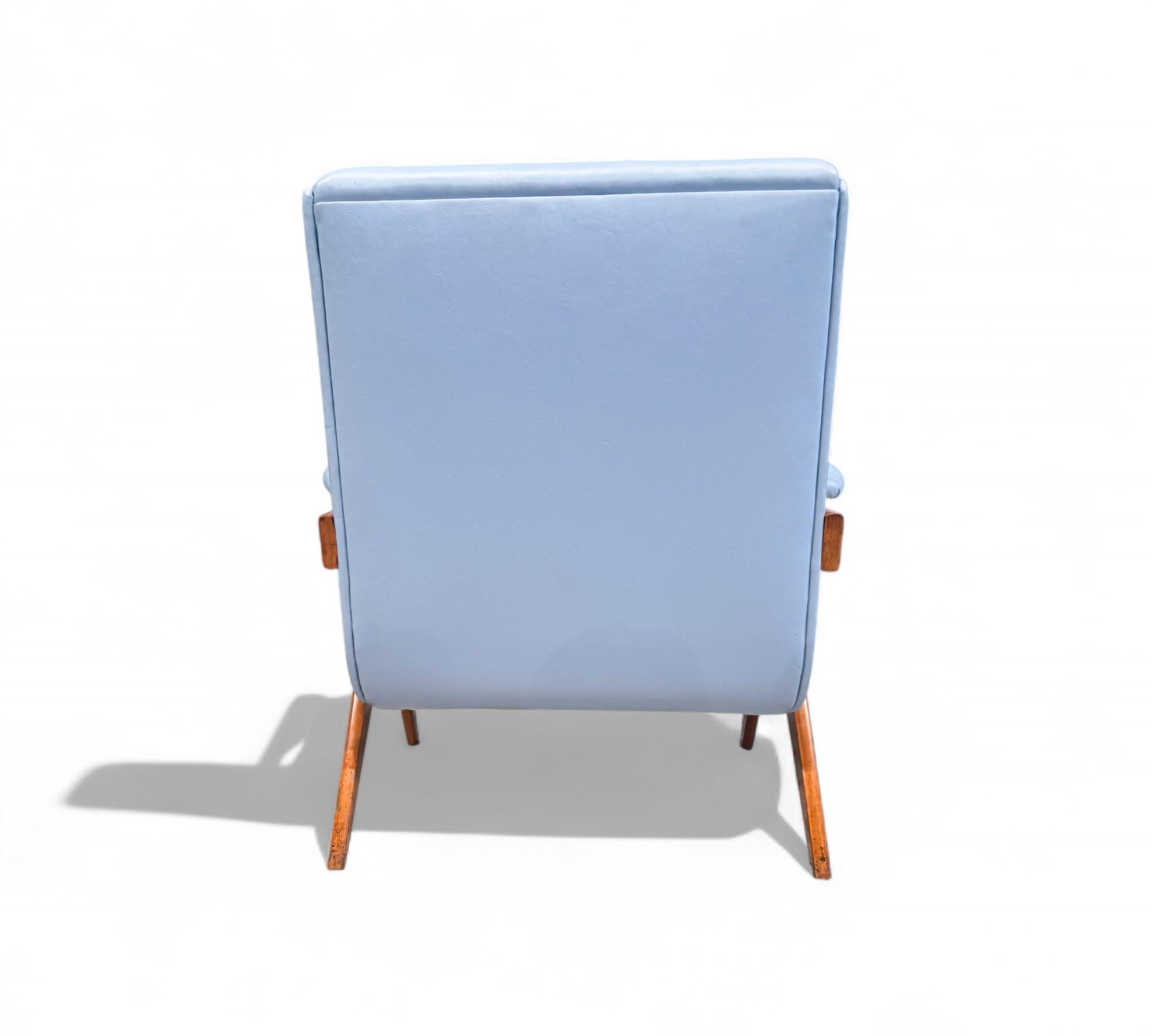 Woodwork Brazilian Modern Armchair in Wood & Leatherette, Jose Zanine Caldas, 1950s For Sale