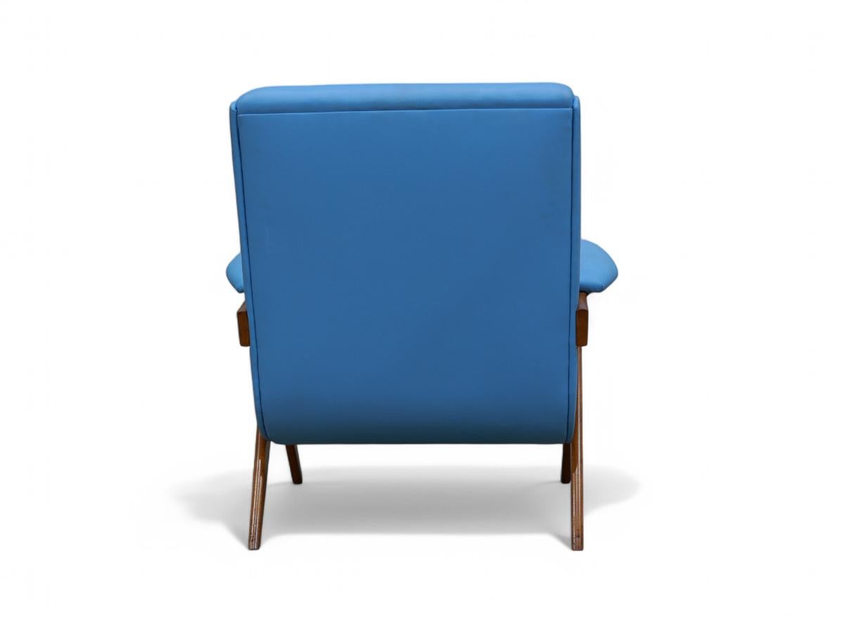 Brazilian Modern Armchair in Wood & Leatherette, Jose Zanine Caldas, 1950s In Good Condition For Sale In New York, NY