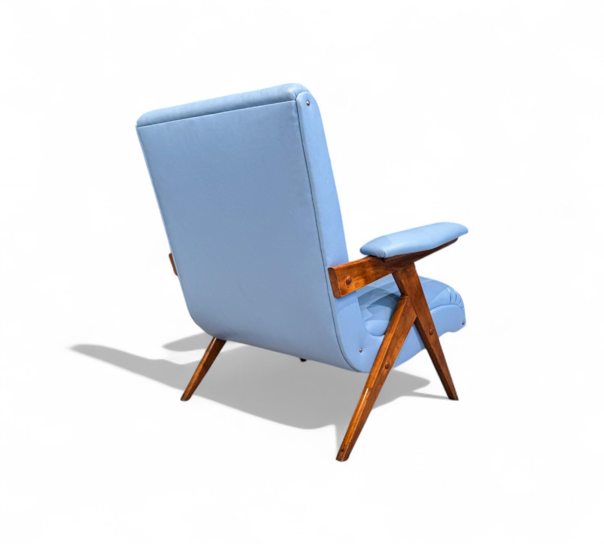 Brazilian Modern Armchair in Wood & Leatherette, Jose Zanine Caldas, 1950s In Good Condition For Sale In New York, NY