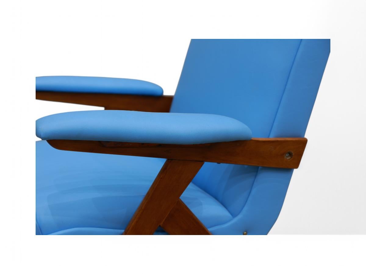 Faux Leather Brazilian Modern Armchair in Wood & Leatherette, Jose Zanine Caldas, 1950s For Sale