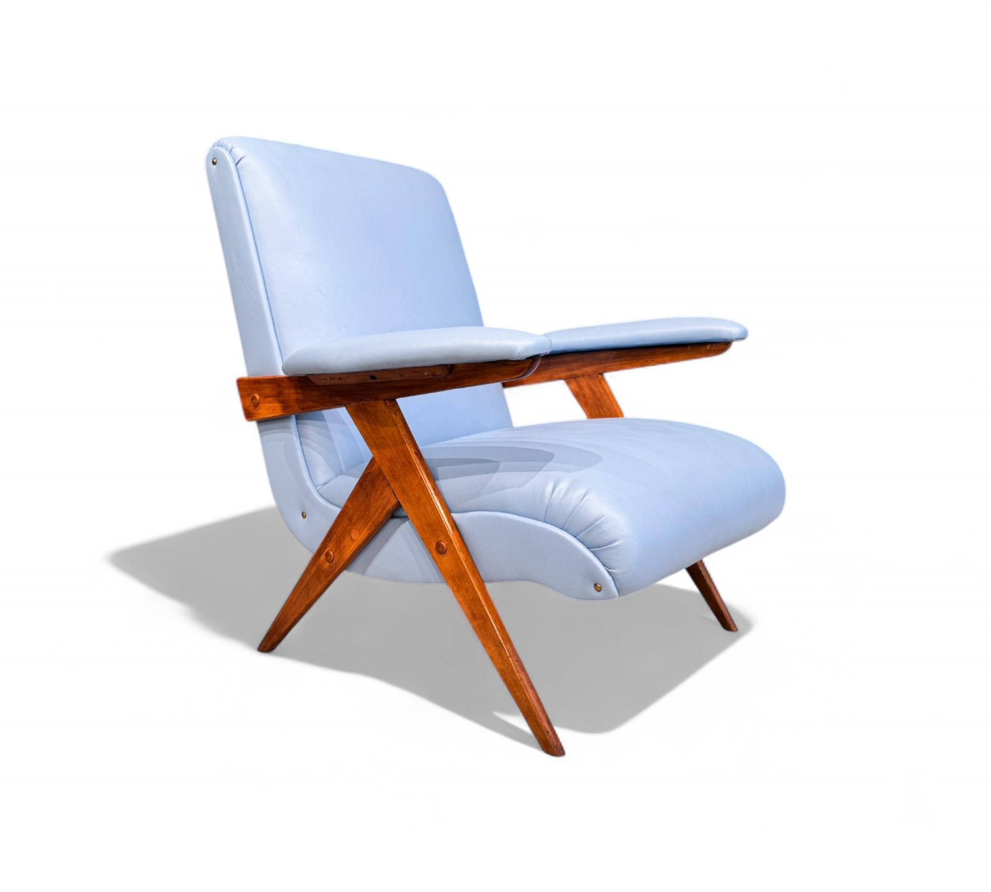 Faux Leather Brazilian Modern Armchair in Wood & Leatherette, Jose Zanine Caldas, 1950s For Sale