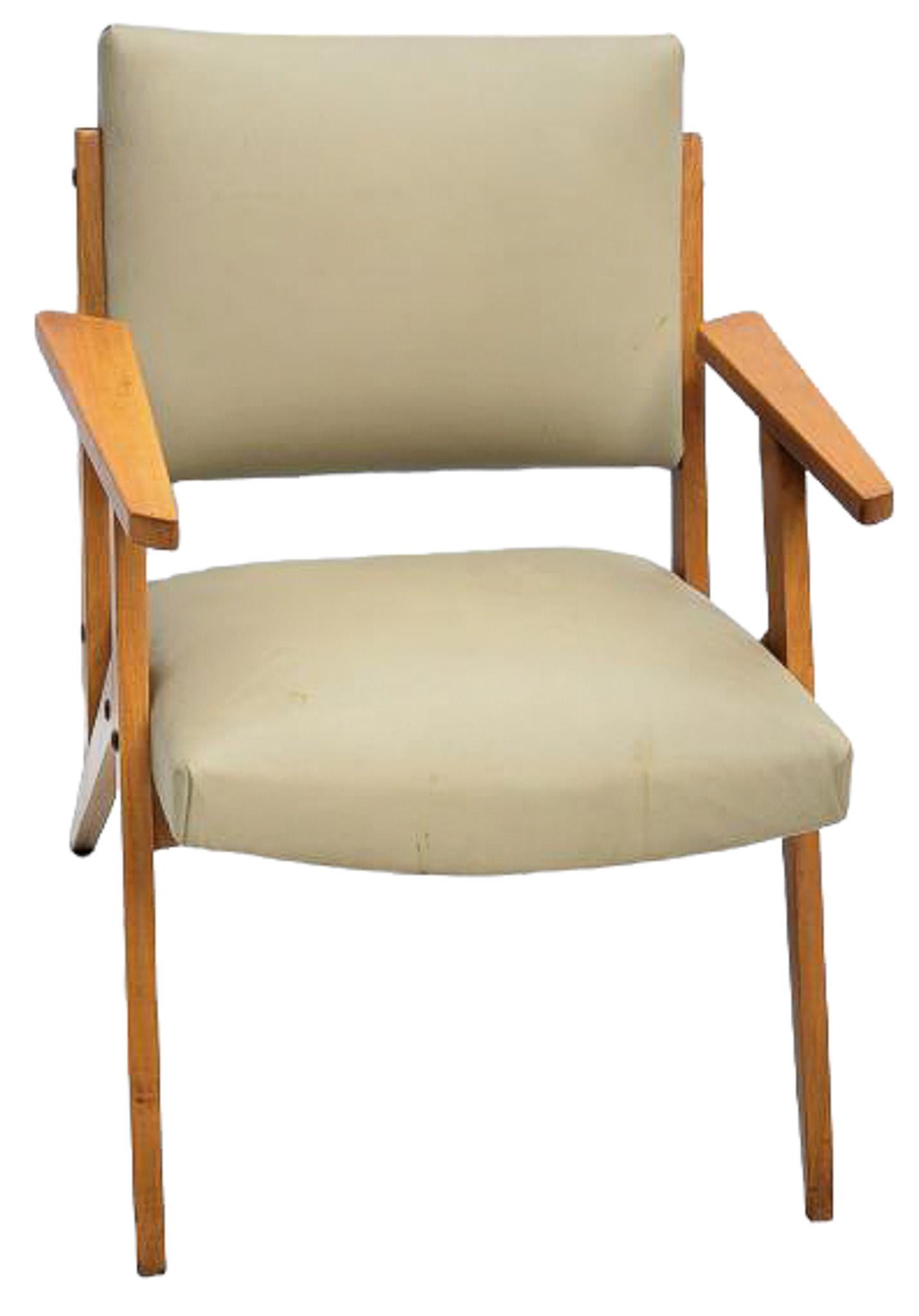 Brazilian Modern Armchair in Wood & Mint Faux Leather, Jose Zanine Caldas, 1950s For Sale 5