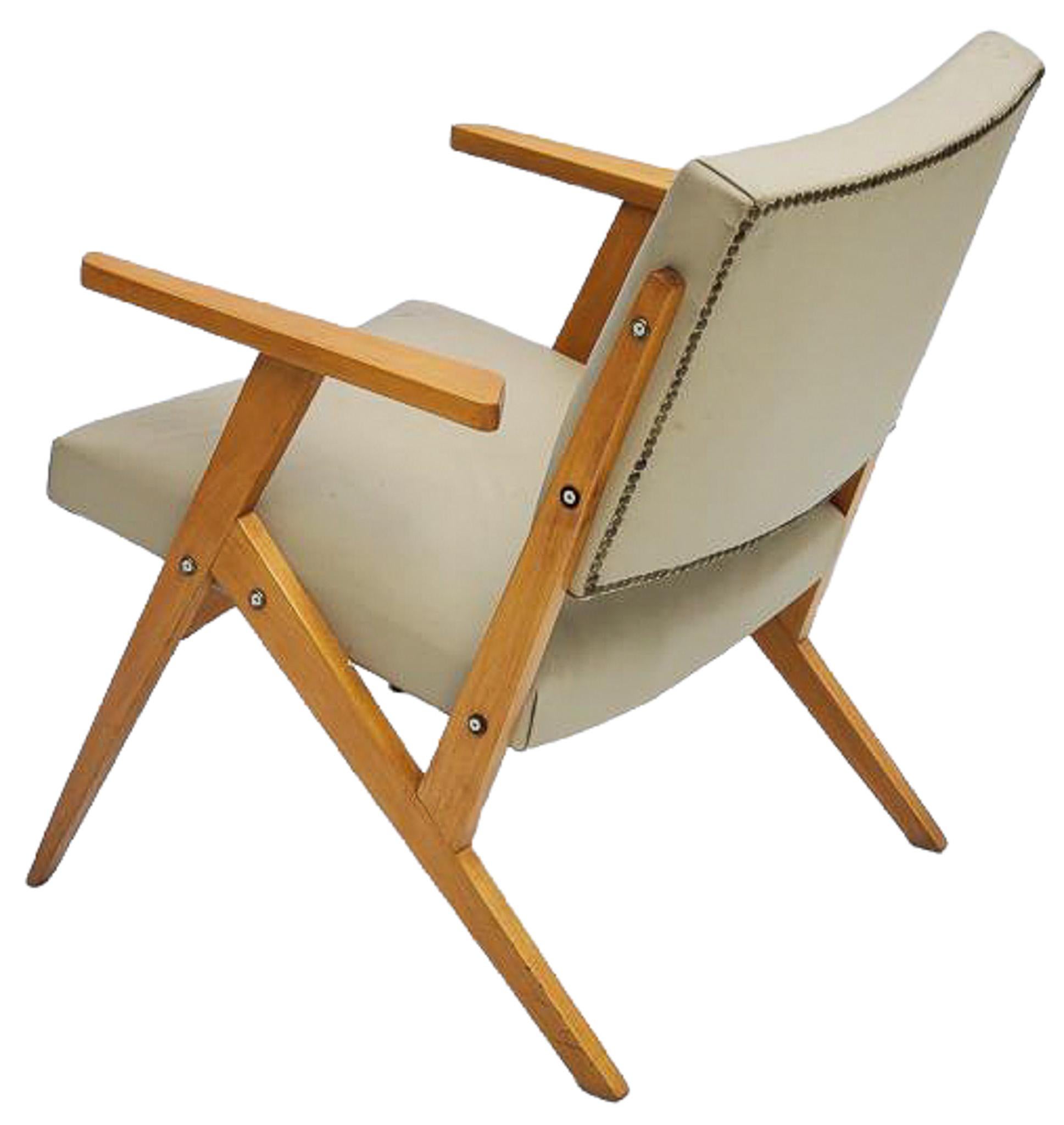 Brazilian Modern Armchair in Wood & Mint Faux Leather, Jose Zanine Caldas, 1950s For Sale 6