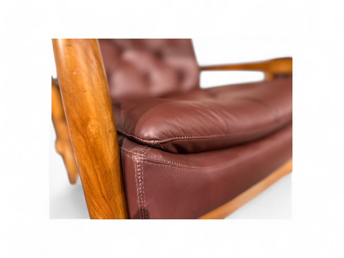 Brazilian Modern Armchair Pair in Purple Leather & Hardwood, Cimo, Brazil, 1960 3