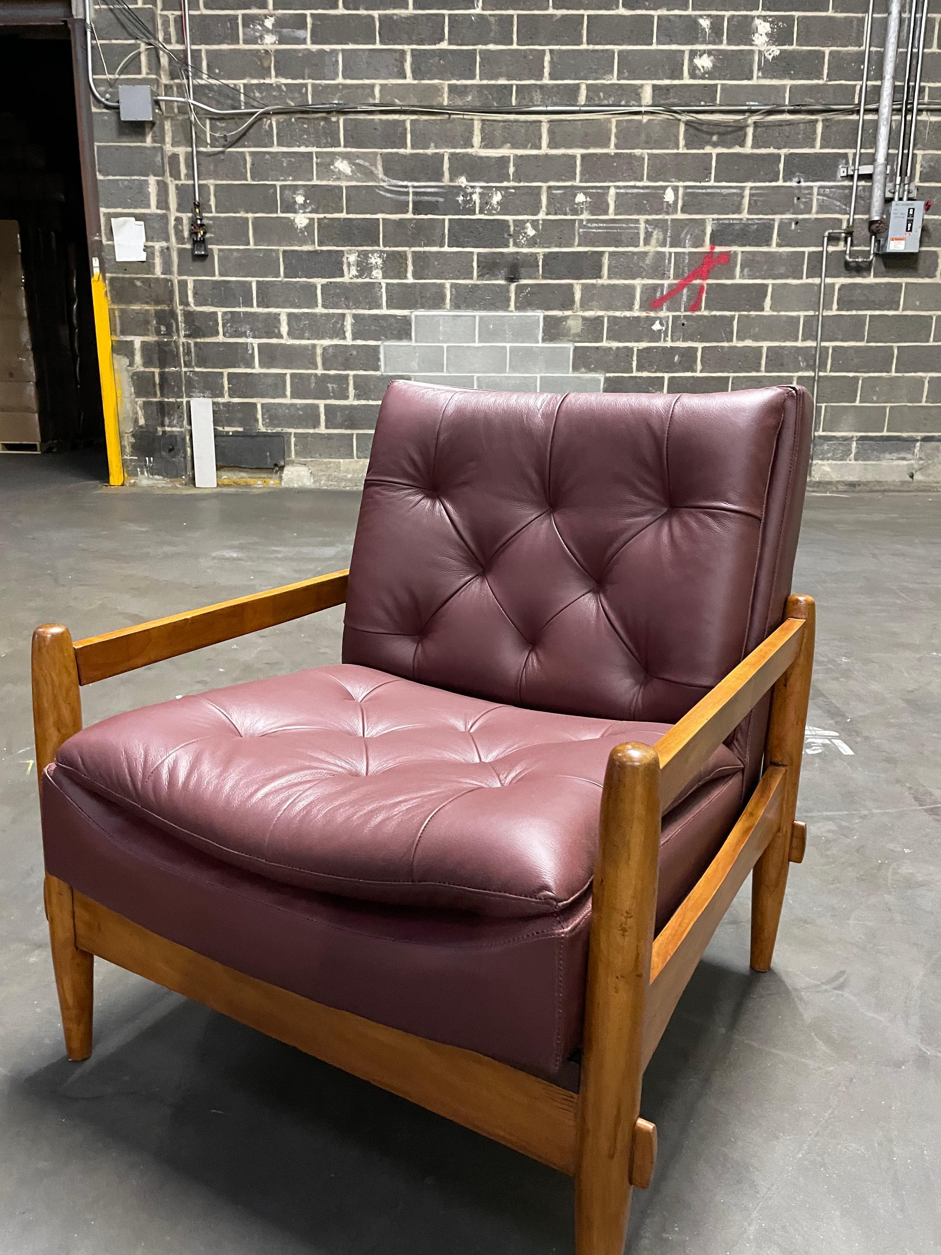 purple leather armchair