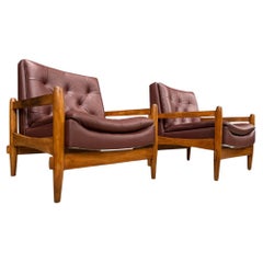Brazilian Modern Armchair Pair in Purple Leather & Hardwood, Cimo, Brazil, 1960