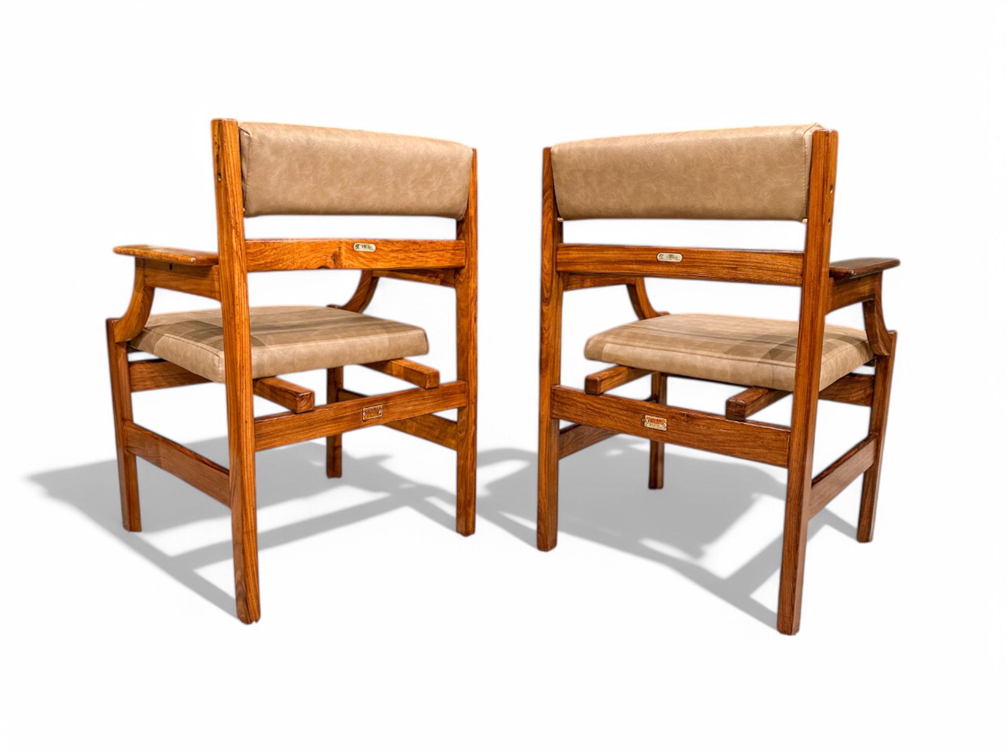 Mid-Century Modern Brazilian Modern Armchair Set in Caviuna Wood & Faux Leather, 1960s For Sale