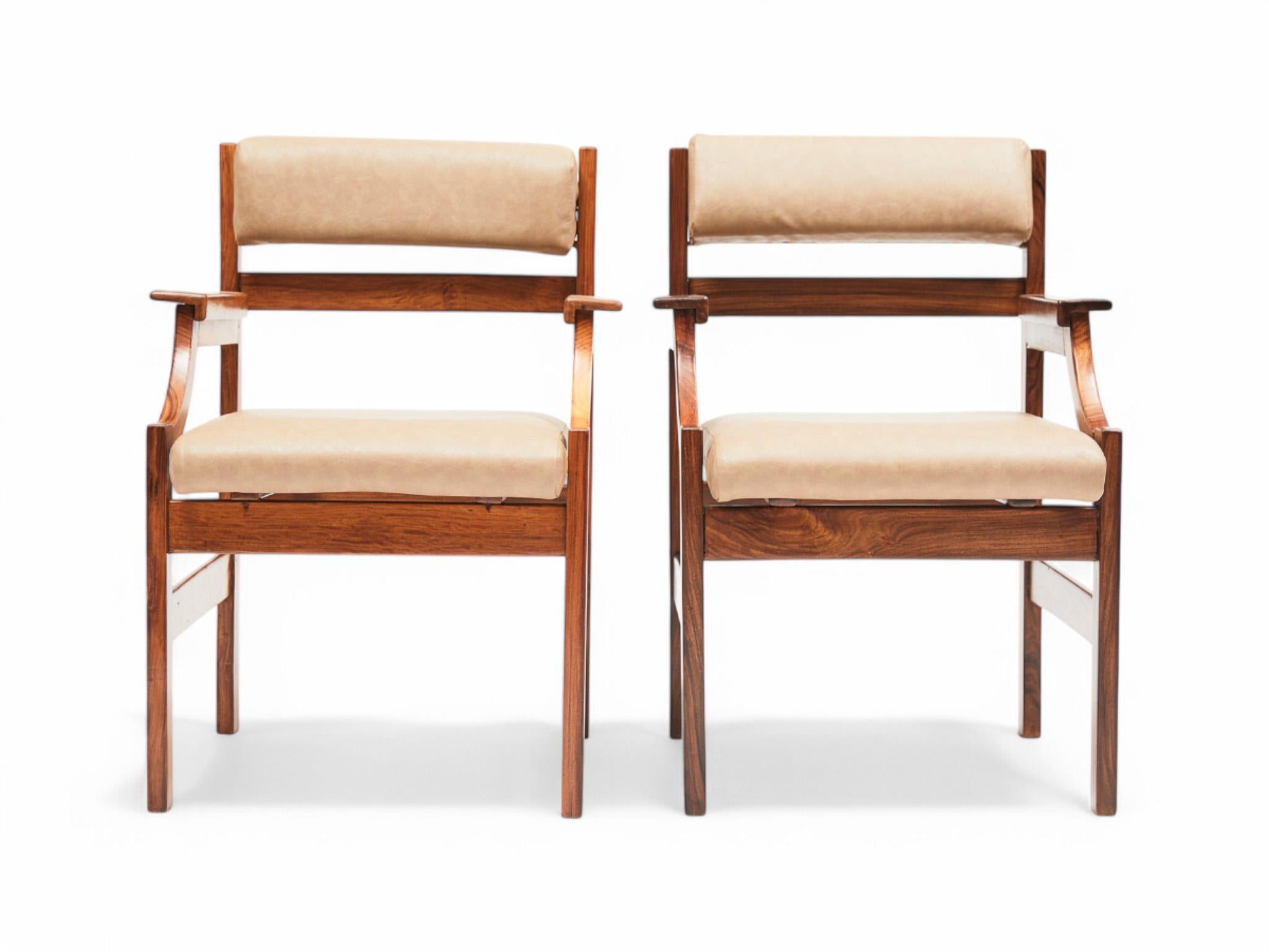 20th Century Brazilian Modern Armchair Set in Caviuna Wood & Faux Leather, 1960s For Sale