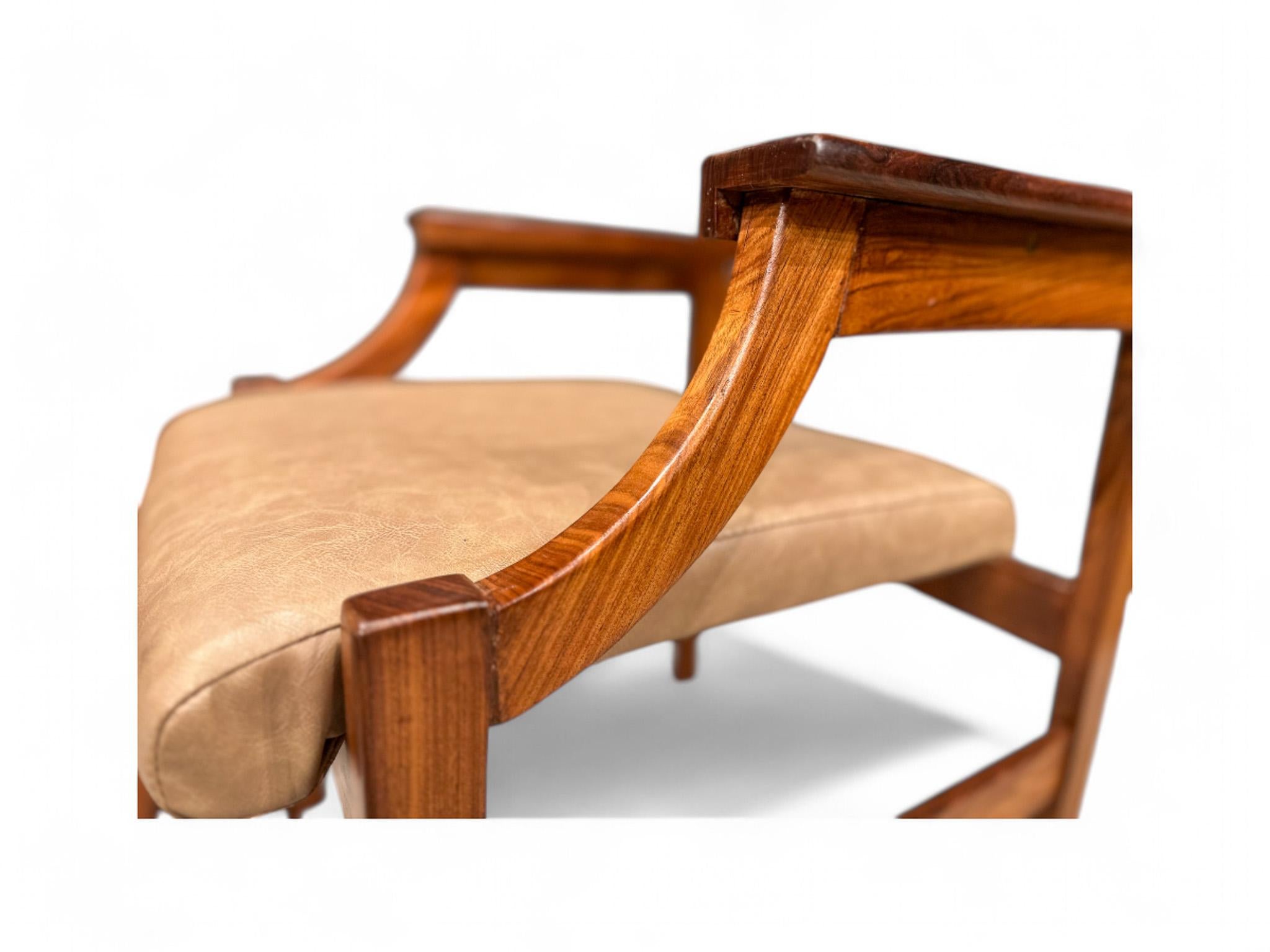 Brazilian Modern Armchair Set in Caviuna Wood & Faux Leather, 1960s For Sale 3