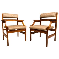 Conjunto de Sillón Moderno Brasileño en Madera de Caviuna e Imitación Cuero, Años 60