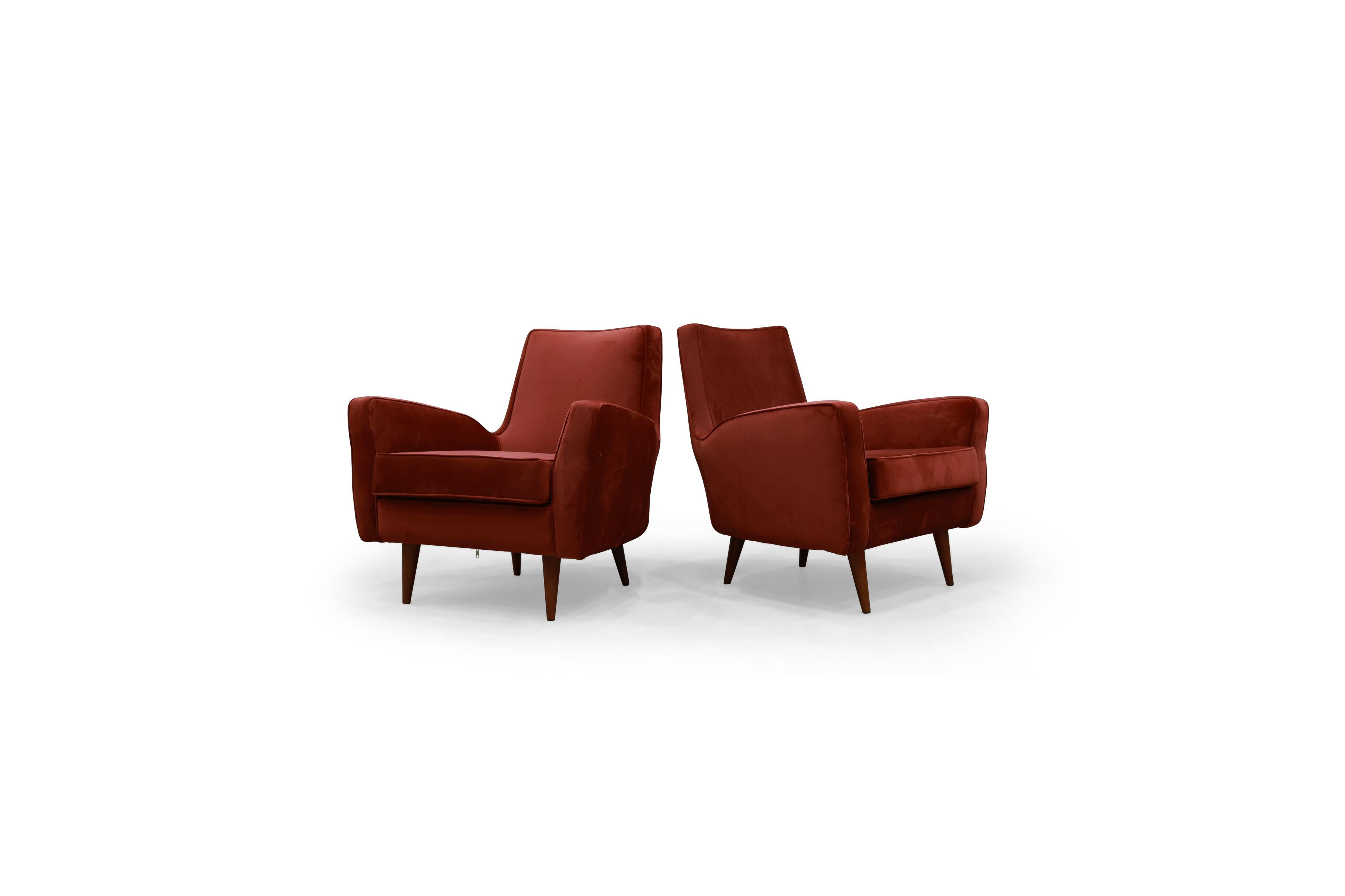 Modernes brasilianisches Sessel-Set aus Hartholz und burgunderrotem Stoff von Forma, 1950er Jahre  im Angebot 3
