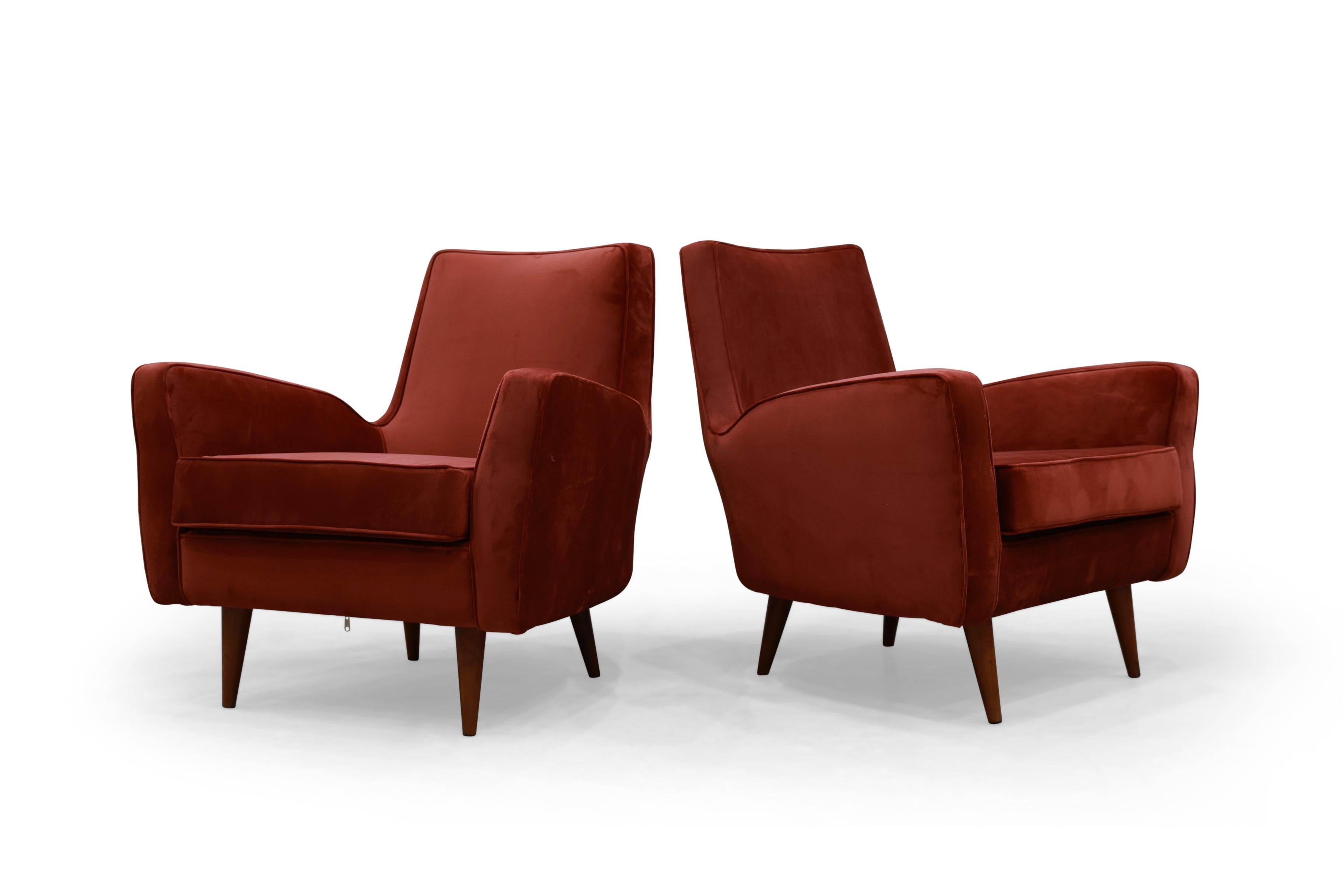 Modernes brasilianisches Sessel-Set aus Hartholz und burgunderrotem Stoff von Forma, 1950er Jahre  im Angebot 4