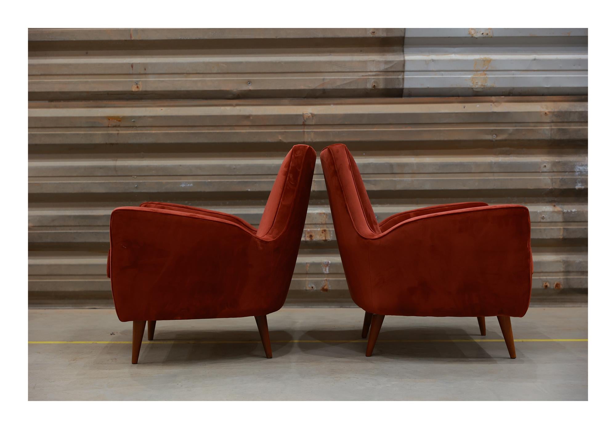 South American Brazilian Modern Armchair Set in Hardwood & Burgundy Fabric by Forma, 1950’s  For Sale