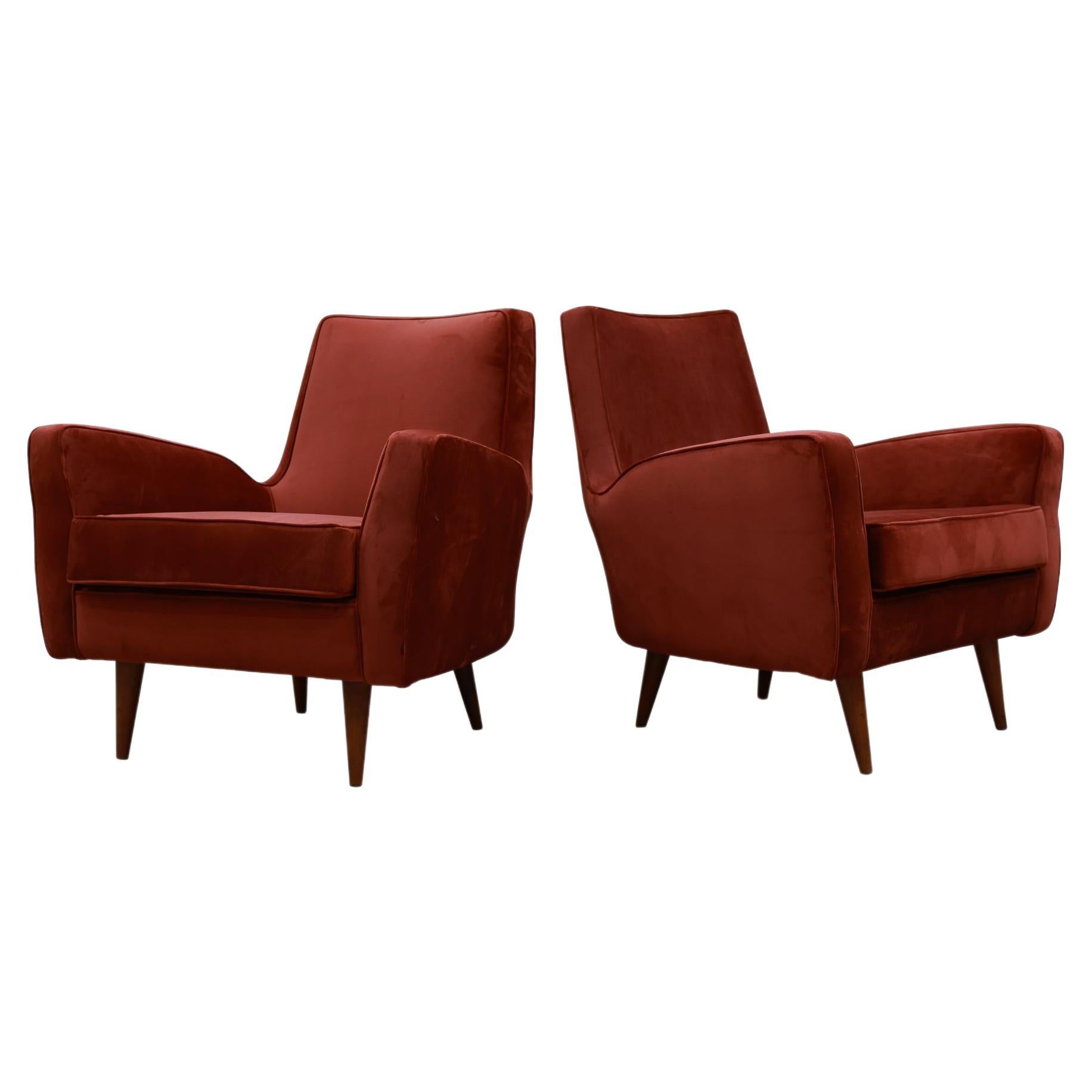 Modernes brasilianisches Sessel-Set aus Hartholz und burgunderrotem Stoff von Forma, 1950er Jahre  im Angebot