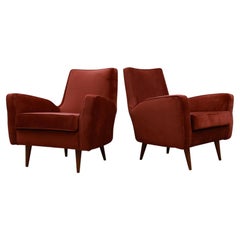 Modernes brasilianisches Sessel-Set aus Hartholz und burgunderrotem Stoff von Forma, 1950er Jahre 