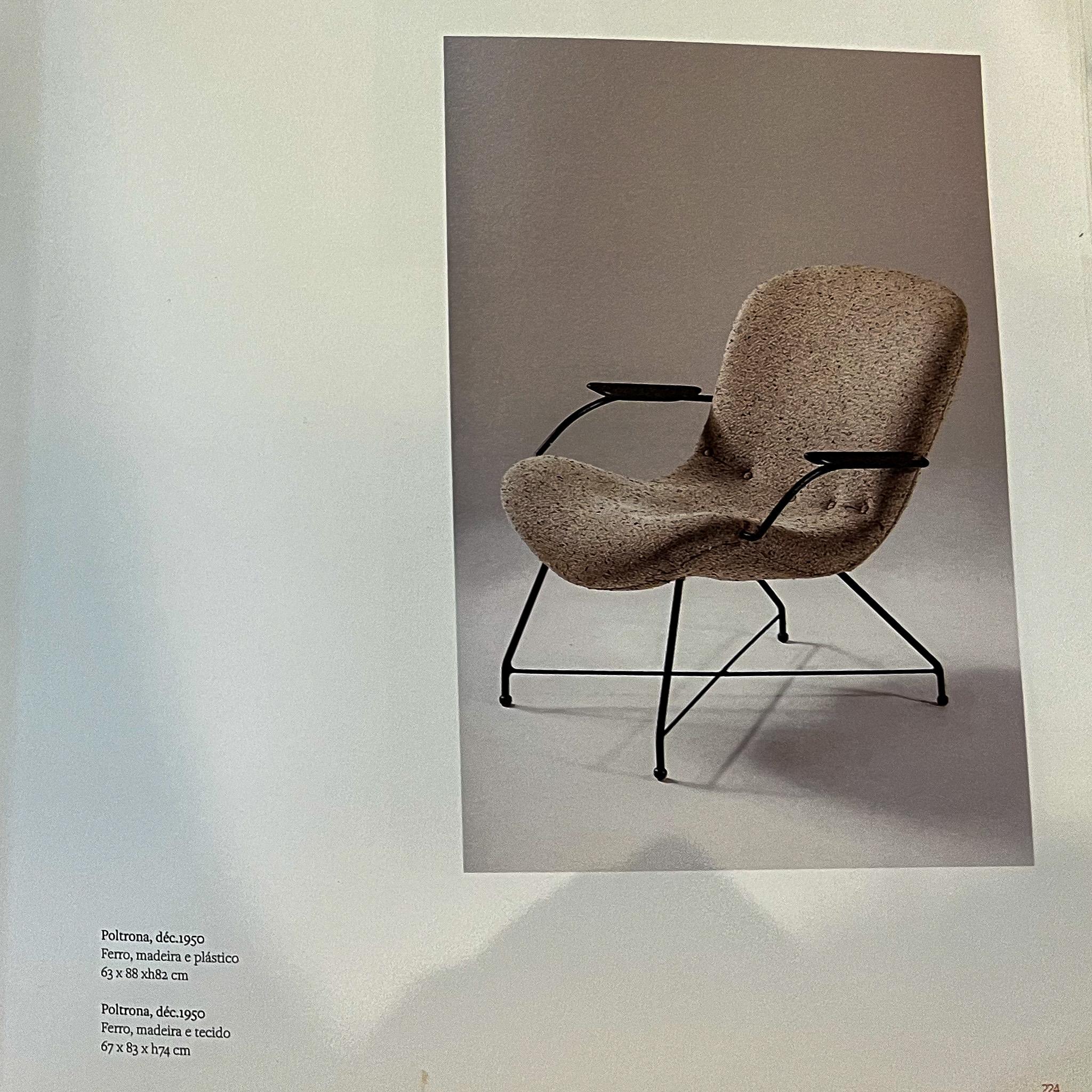Brazilian Modern Armchairs in Fabric, Hardwood & Metal, Carlo Hauner, 1950s For Sale 7