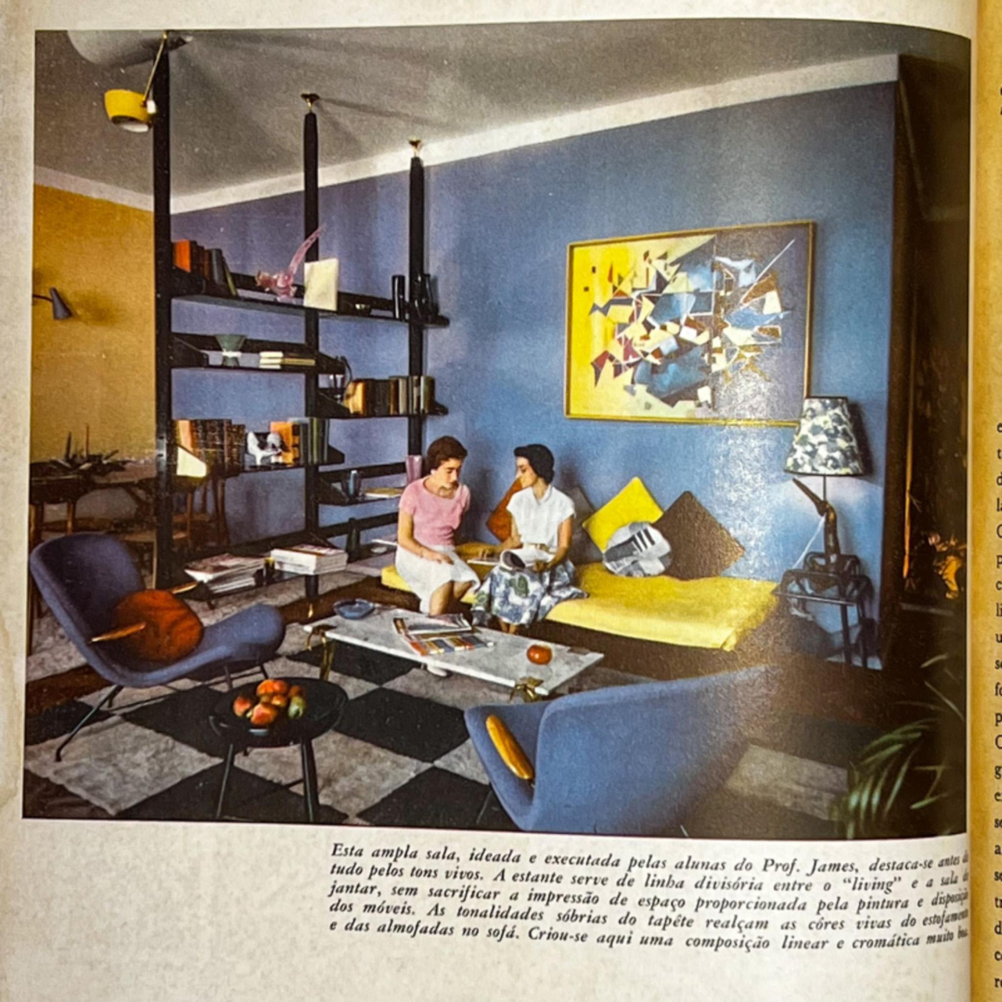 Brazilian Modern Armchairs in Fabric, Hardwood & Metal, Carlo Hauner, 1950s For Sale 5