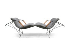 Brazilian Modern Armchairs in Fabric, Hardwood & Metal, Carlo Hauner, 1950s