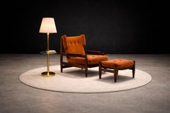 Brazilian Modern Armchair with Ottoman in Rosewood & Mohair, Alexandre Rapoport