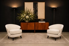 Brazilian Modern Armchairs, Hardwood & Grey Ultra Suede, Joaquim Tenreiro Brazil
