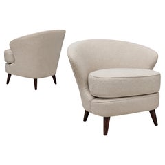 Brazilian Modern Armchairs, Hardwood & Grey Ultra Suede, Joaquim Tenreiro Brazil