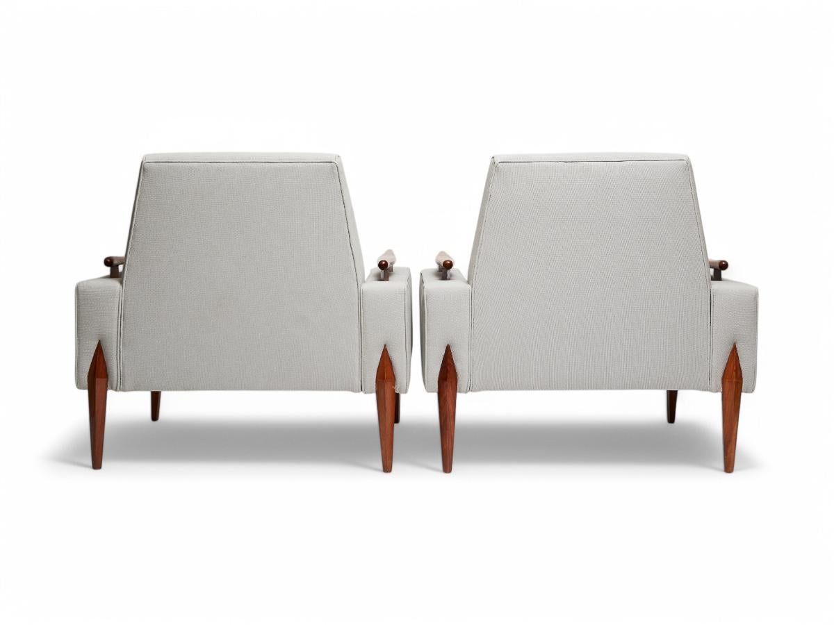20th Century Brazilian Modern Armchairs in Caviuna hardwood & Grey Linen, circa 1950s, Brazil