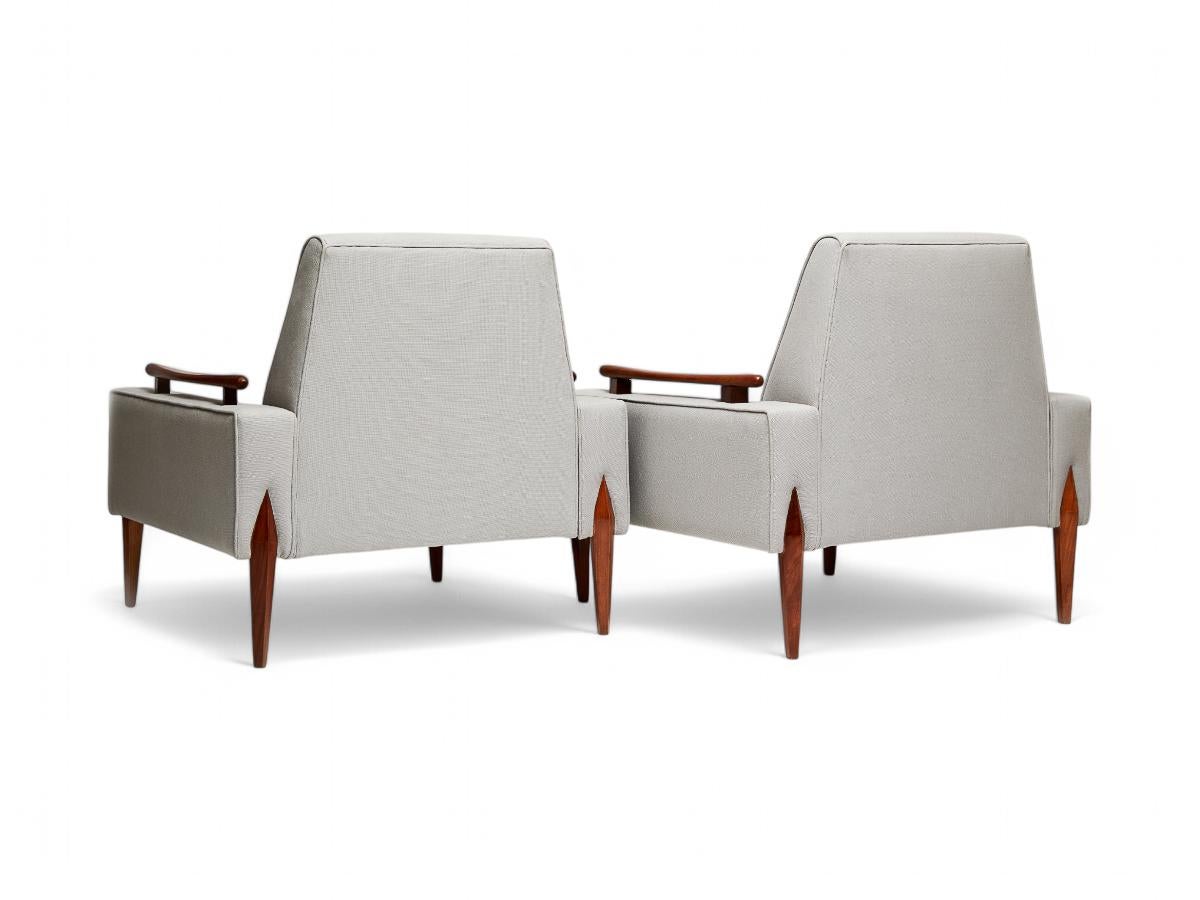 Brazilian Modern Armchairs in Caviuna hardwood & Grey Linen, circa 1950s, Brazil 1