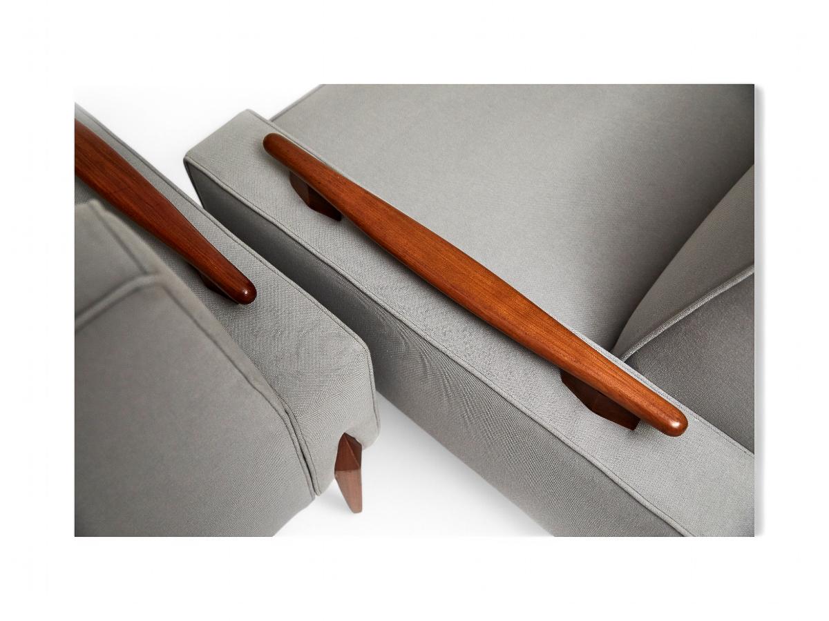 Brazilian Modern Armchairs in Caviuna hardwood & Grey Linen, circa 1950s, Brazil 3
