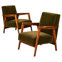 Brazilian Modern Armchairs in Caviúna & Olive Mohair, Liceu de Artes e Ofícios