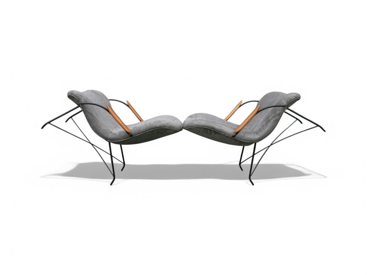 20th Century Brazilian Modern Armchairs in Fabric, Hardwood & Metal, Carlo Hauner, 1950s For Sale