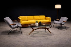 Brazilian Modern Armchairs in Fabric, Hardwood & Metal, Carlo Hauner, 1950s