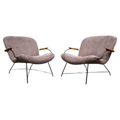 Brazilian Modern Armchairs in Fabric, Hardwood & Metal, Carlo Hauner, 1950s