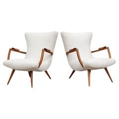 Brazilian Modern Armchairs in Hardwood and Boucle, Giuseppe Scapinelli, c. 1950 