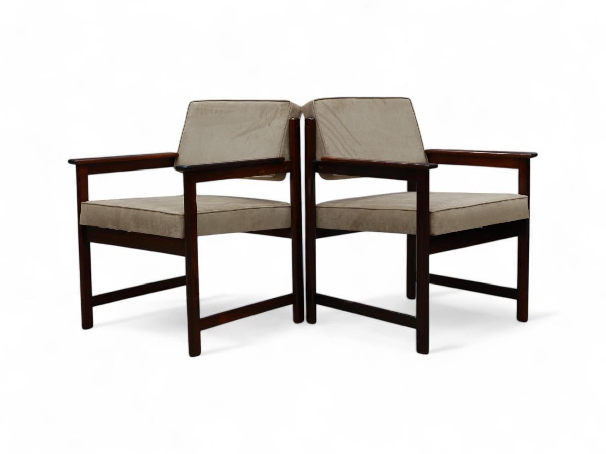 Mid-Century Modern Brazilian Modern Armchairs in Hardwood & Beige Fabric by Jorge Jabour, Brazil