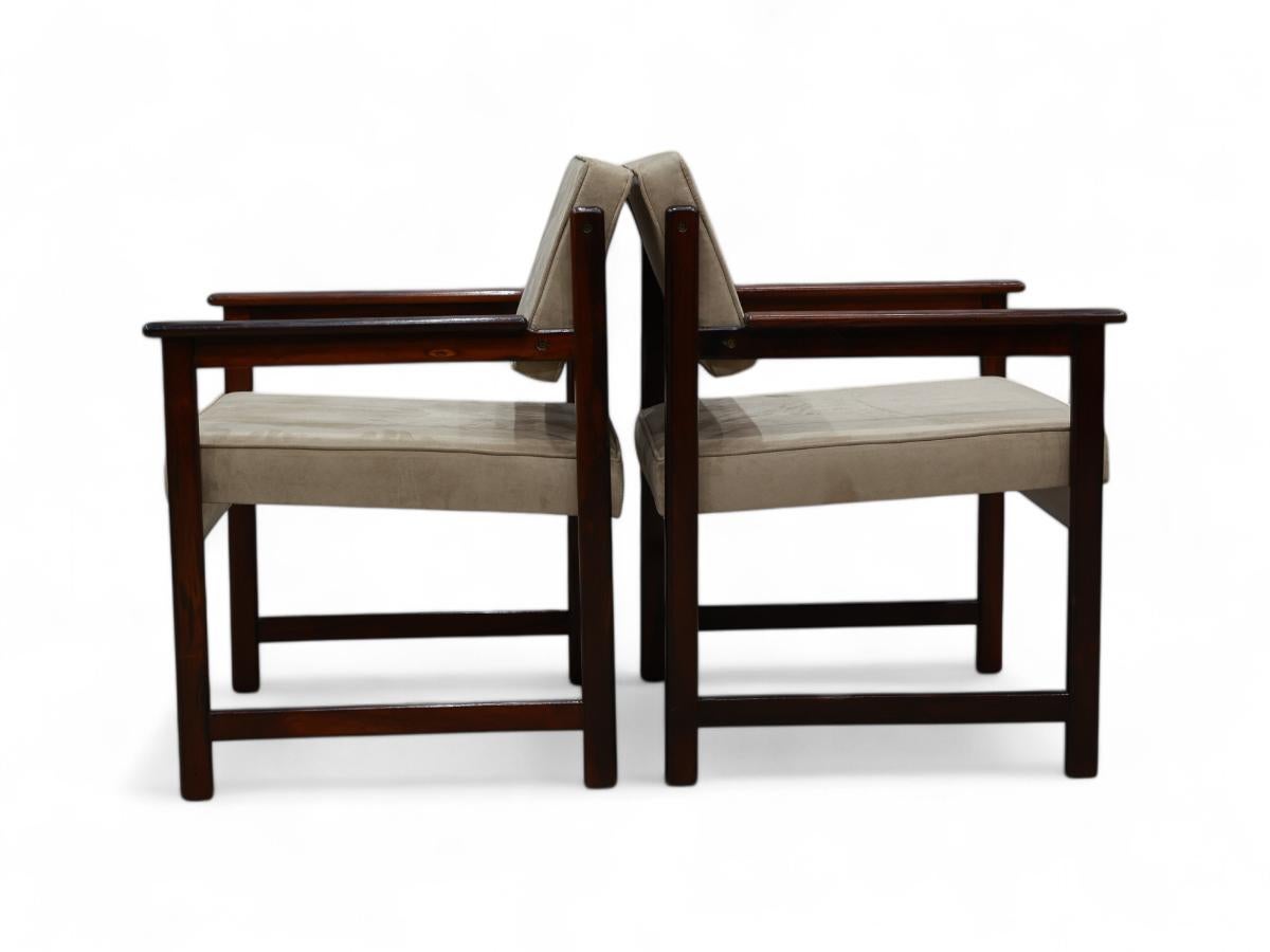 Hand-Painted Brazilian Modern Armchairs in Hardwood & Beige Fabric by Jorge Jabour, Brazil