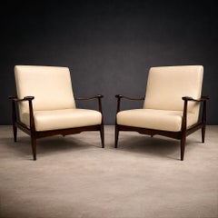 Brazilian Modern Armchairs in Hardwood & Beige Leather, Liceu de Artes, 1960s