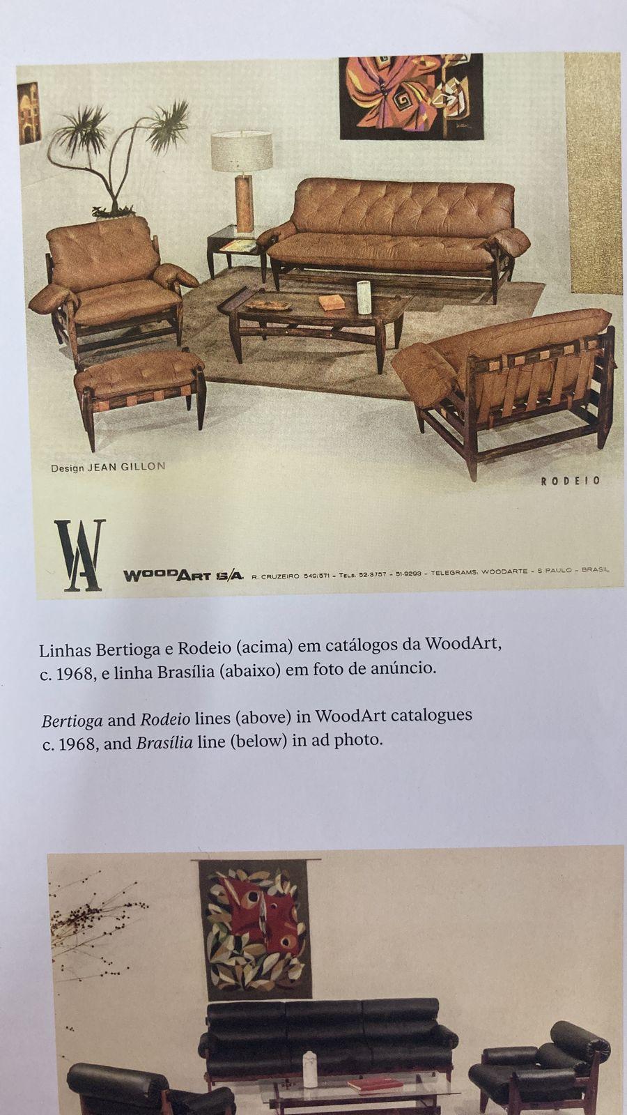 Brazilian Modern Armchairs in Hardwood & Black Leather, Jean Gillon, 1960 For Sale 14