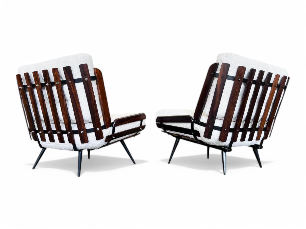 Brazilian Modern Armchairs in Hardwood & Boucle, Carlo Hauner & Martin Eisler 3