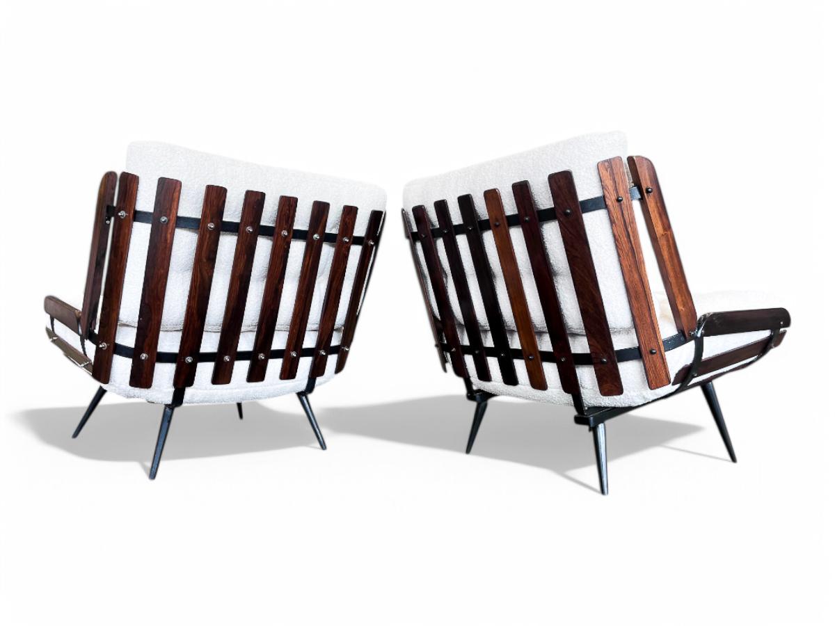 Brazilian Modern Armchairs in Hardwood & Boucle, Carlo Hauner & Martin Eisler 4