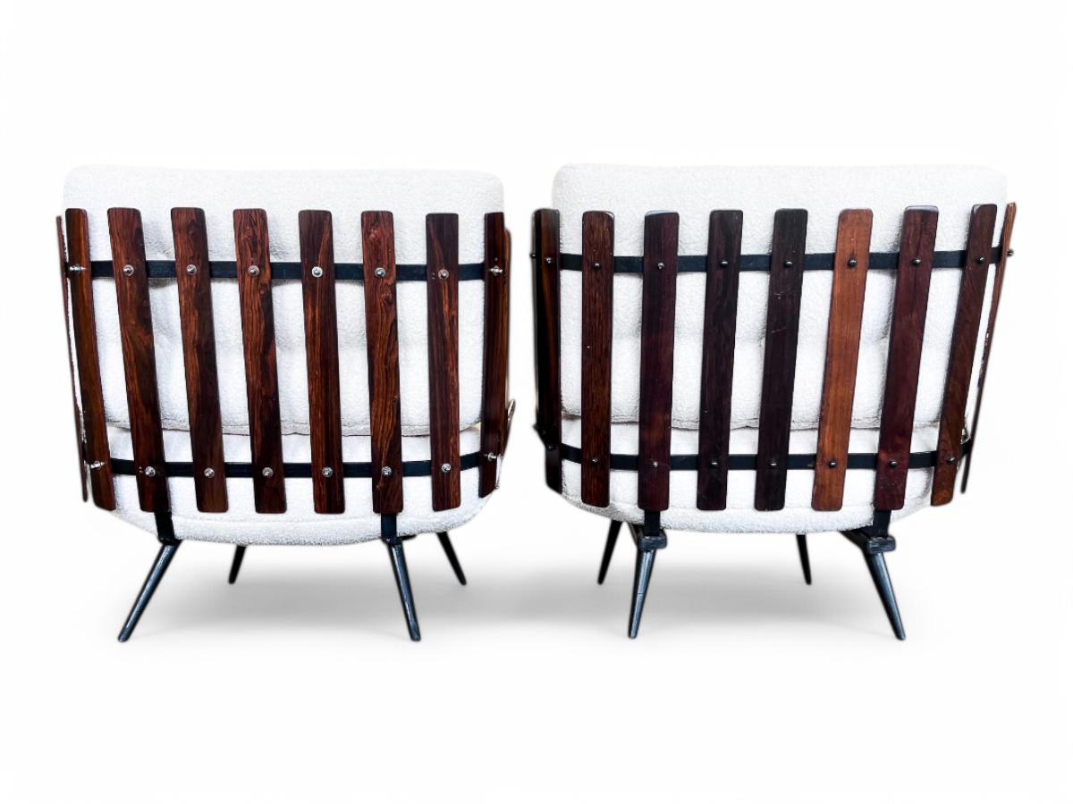 Brazilian Modern Armchairs in Hardwood & Boucle, Carlo Hauner & Martin Eisler 5