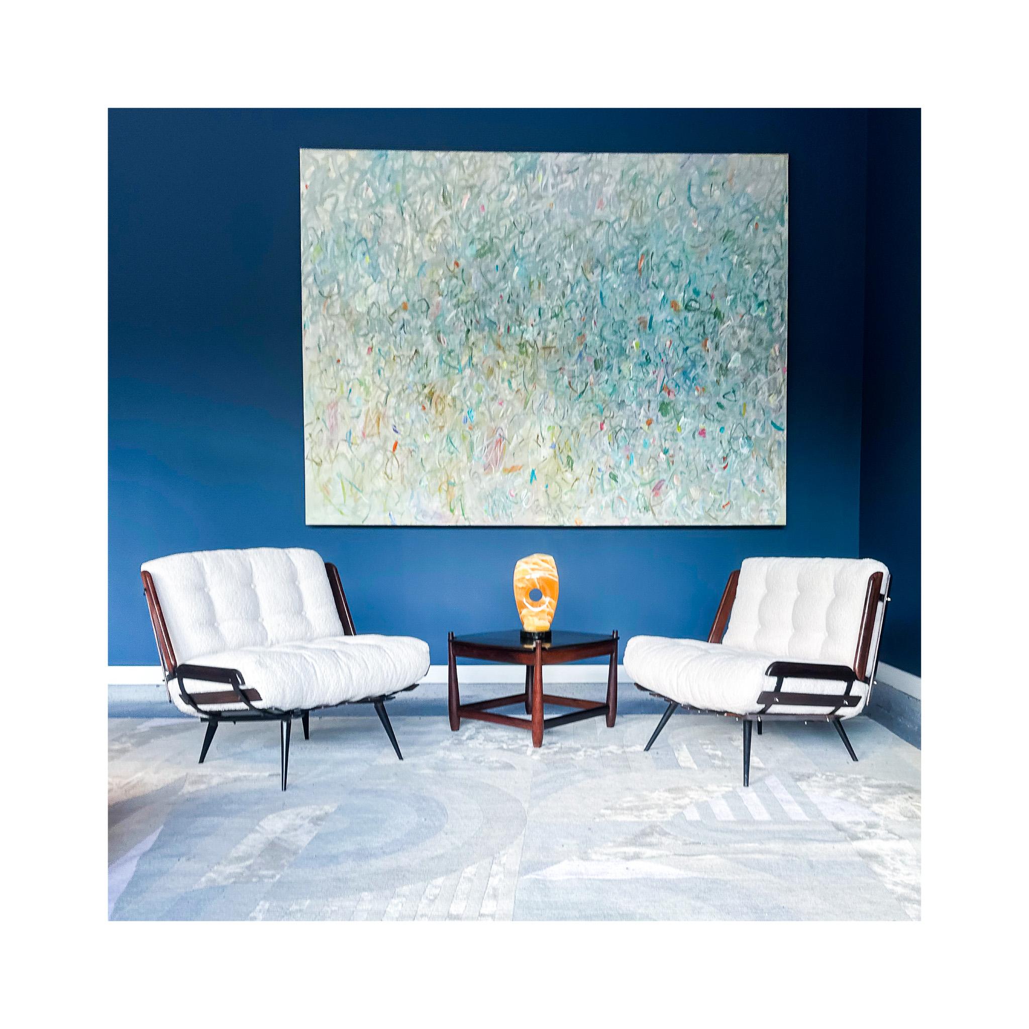 Brazilian Modern Armchairs in Hardwood & Boucle, Carlo Hauner & Martin Eisler For Sale 5