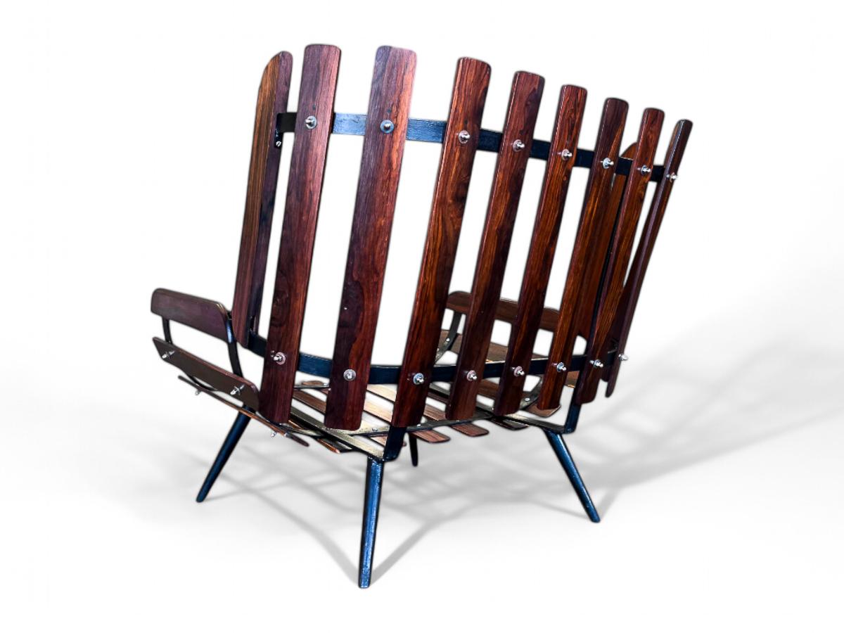 Brazilian Modern Armchairs in Hardwood & Boucle, Carlo Hauner & Martin Eisler 11